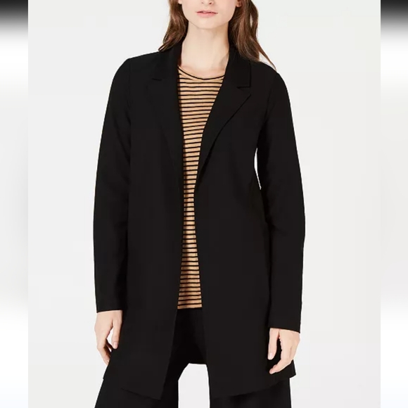 Eileen Fisher Washable Crepe Black Blazer Jacket Pockets Lapels  Petite M - Picture 1 of 9